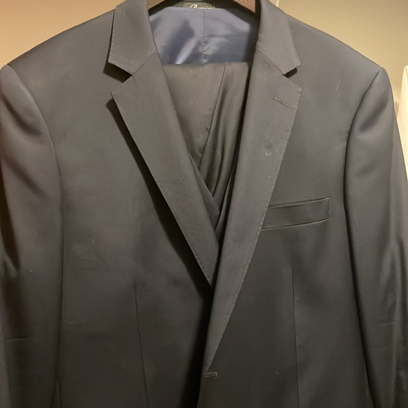 Italian fabric men’s twill navy blue 3 piece suit with vest